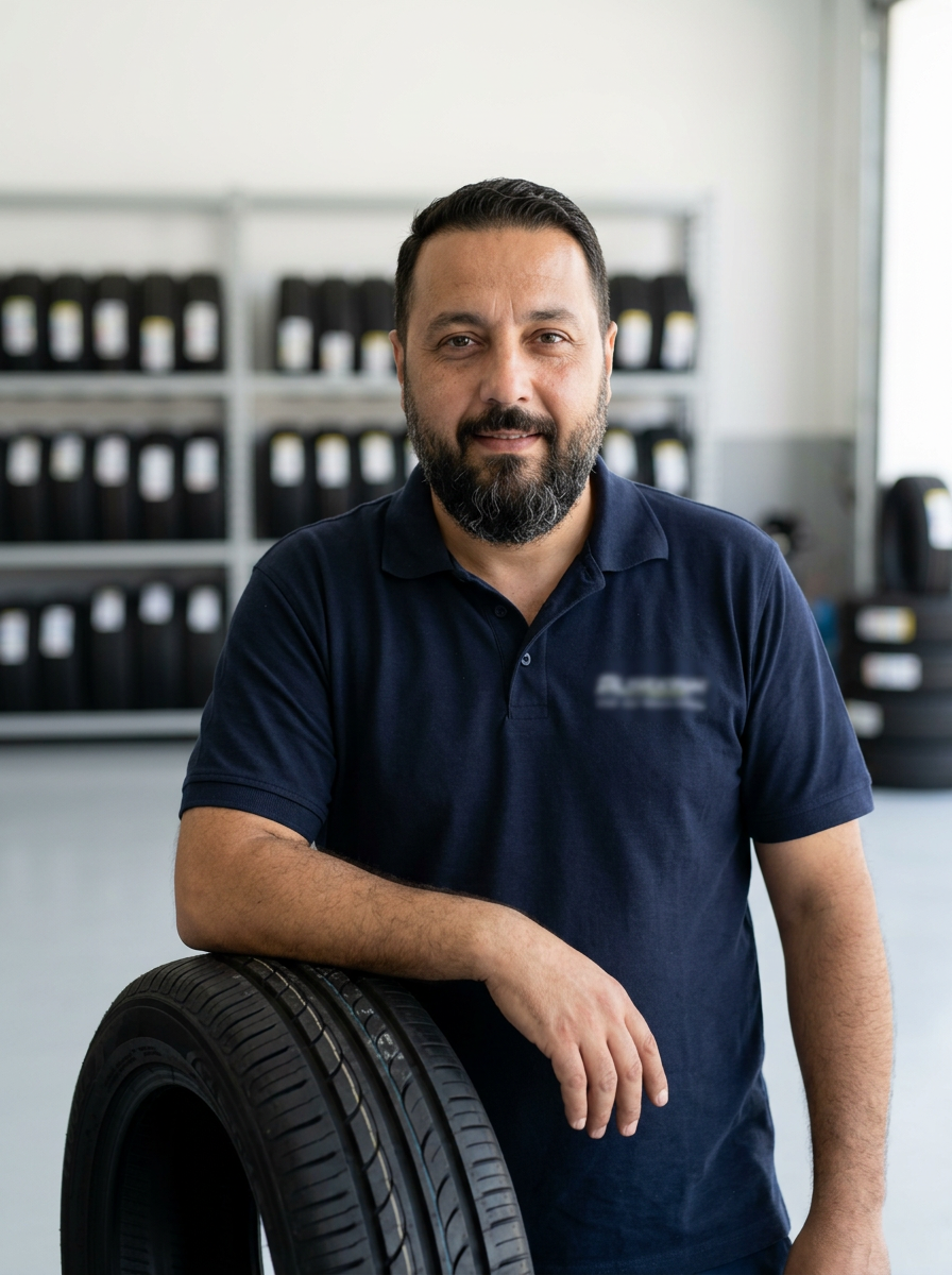 Saadeddine Naboulsi, owner of Uncle Sam Tyres, fitting a car tyre at the Braintree workshop