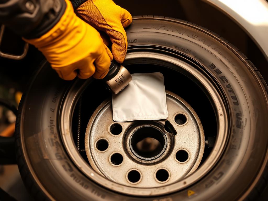 Puncture repair being carried out on a car tyre at our Broad Road workshop